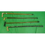 4 walking sticks to include golf themed example