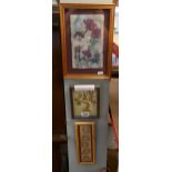 3 framed embroidery art pieces by designer Sally Ziesler