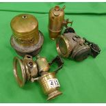 Vintage car lamps, claxon etc