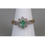 Gold diamond & emerald set ring (size O)