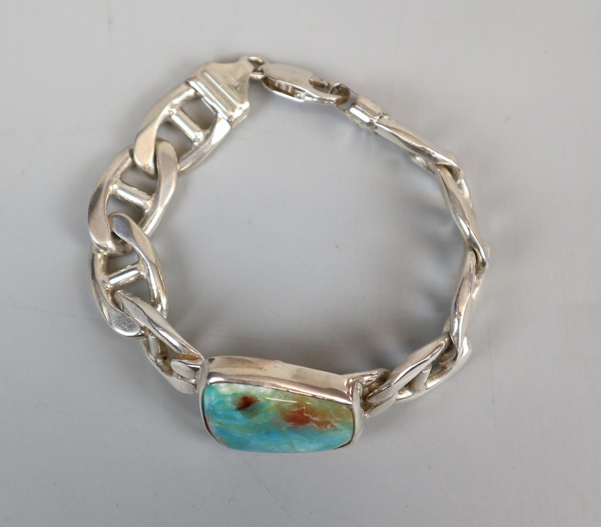Heavy silver bracelet with Australian opal inset - Image 3 of 3