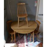 Set of 3 Ercol style chairs with drop leaf table