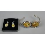 Ladies butterscotch amber silver bracelet with matching silver earrings