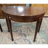 Mahogany demi-lune inlaid card table on square tapered legs