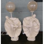 Pair of original Art Deco Mirabelle and Mercedes table lamps - Approx H: 52cm
