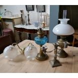 2 oil lamps, wall sconce & silver plate candelabra