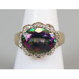 Gold mystic topaz & diamond set ring (size N½)