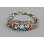 Silver turquoise & coral bracelet