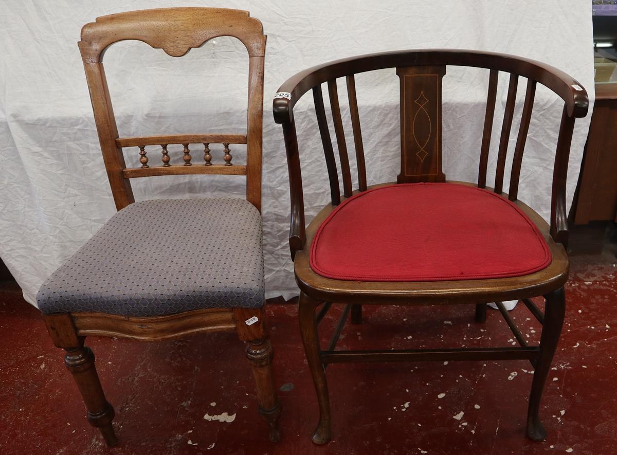 Edwardian inlaid tub chair & another