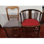 Edwardian inlaid tub chair & another