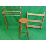 Pine stool, pine wall shelves & beech towel rail