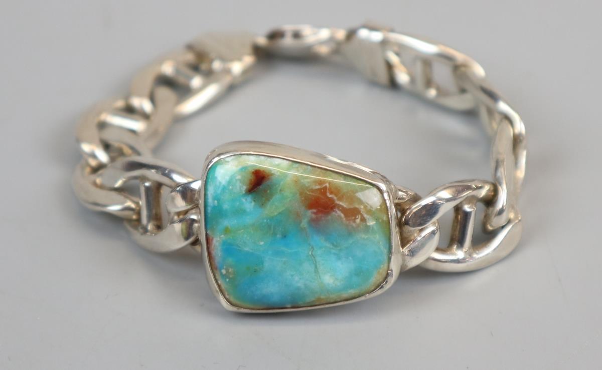 Heavy silver bracelet with Australian opal inset