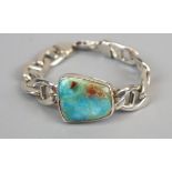 Heavy silver bracelet with Australian opal inset