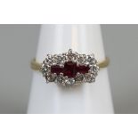 18ct gold baguette ruby & diamond ring (size N½)