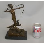 Bronze figure on marble base - Diana the Huntress