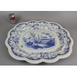 Large blue & white meat plate