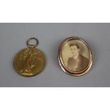 Great War Medal - 1914 to 1918 & Gold memory Brooch, in memory of Private Herbert Baker