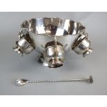 Silver plate punch bowl with cups