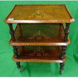 Galleried & inlaid 3 tier serving trolley