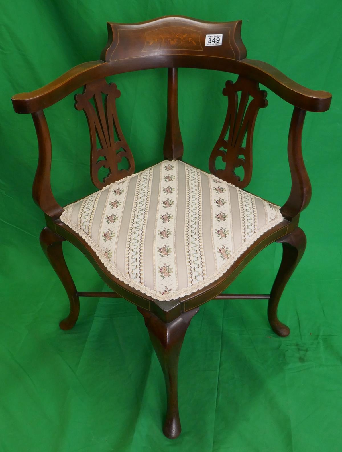 Edwardian inlaid corner chair on cabriole legs