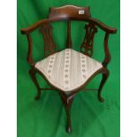 Edwardian inlaid corner chair on cabriole legs