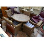 Good quality wicker conservatory table & 4 matching armchairs