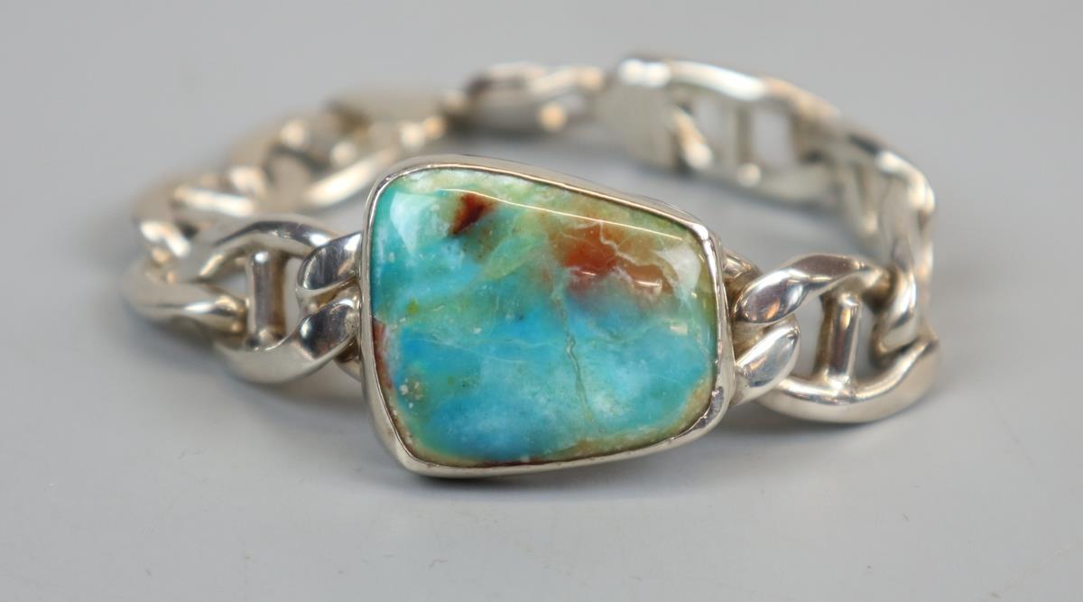 Heavy silver bracelet with Australian opal inset - Image 2 of 3