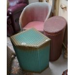 Lloyd Loom armchair together with 2 laundry baskets