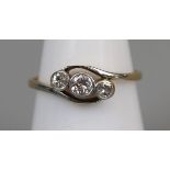 18ct gold 3 stone platinum set diamond ring (size L½)