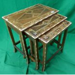 Nest of 3 middle Eastern tables inlaid with bone