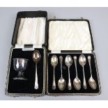 Hallmarked silver cased christening set & 6 cased hallmarked silver spoons
