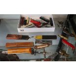 Collection of pocket knives, razors, whistles etc