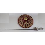 Antique bejeweled folded steel sword and shield