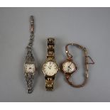 3 ladies watches to include gold watch