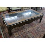 Good quality lacquered & walnut glass top coffee table - Approx L: 142cm W: 71cm H: 42cm