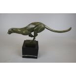 Bronze - Puma on marble base - Approx H: 20cm