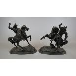 Pair of spelter horse & rider figures A/F - Approx H: 23cm