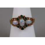 Gold opal & emerald set ring (size M)