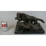 Bronze - Retriever with rabbit on marble base