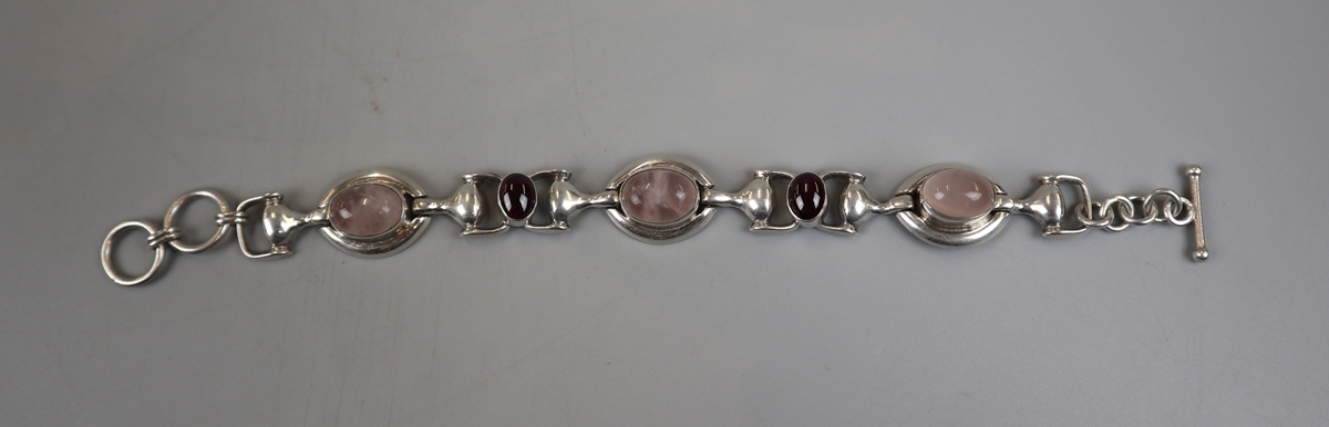 Silver rose quartz & garnet bracelet