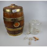 Small coopered oak barrel & glass dispenser