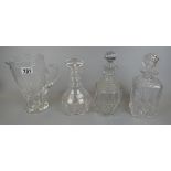 3 decanters & glass jug