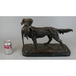 Bronze - Retriever with pheasant on marble base