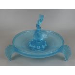 Joseph Inward Art Deco blue glass figurine & bowl