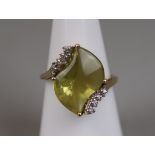 Gold lemon quartz & diamond set ring (size N)