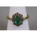 18ct gold diamond & emerald cluster ring (size P½)