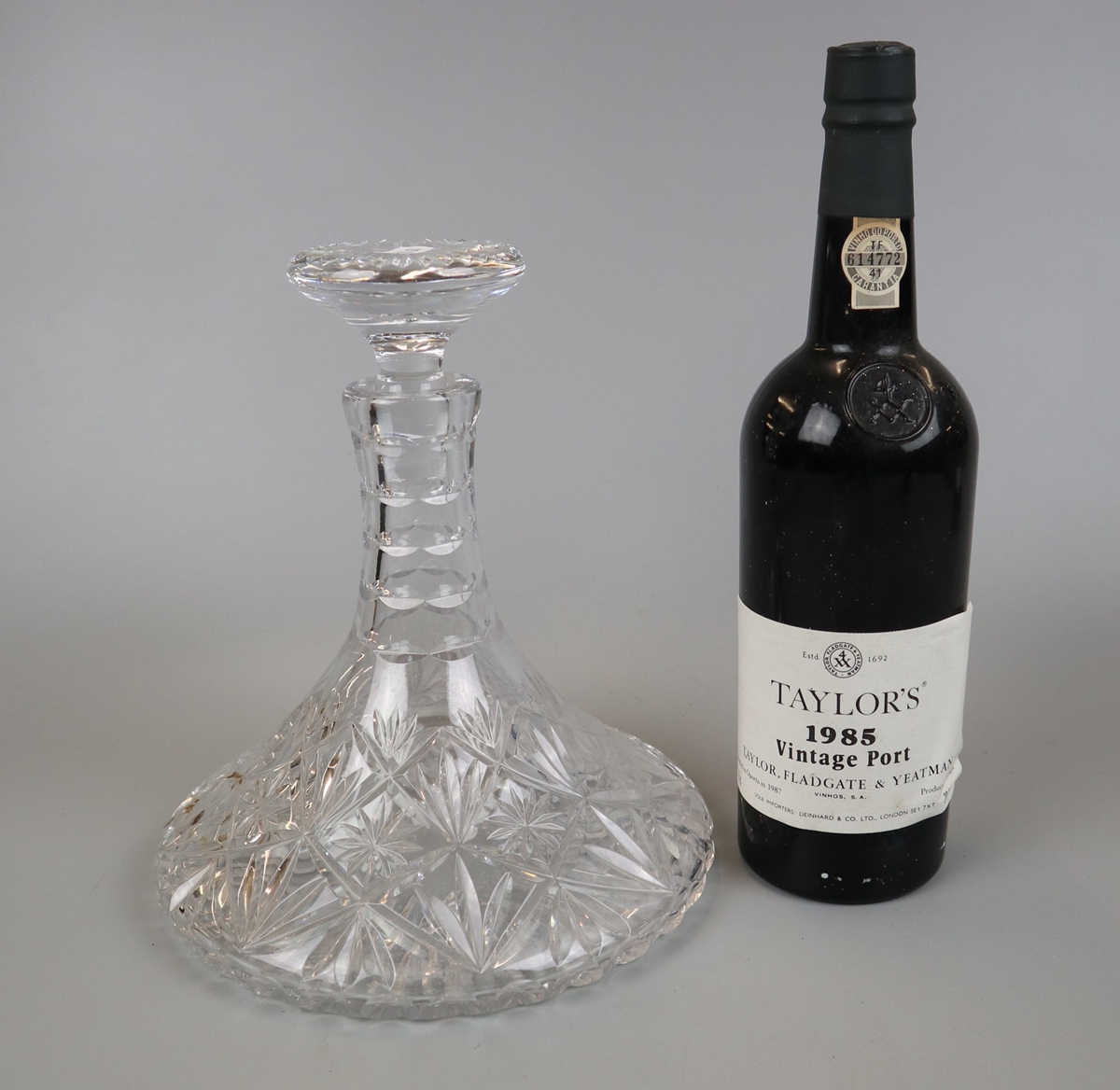 Taylors 1985 vintage Port with ships decanter