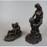 2 bronzed figures of lovers - Approx height of tallest: 31cm