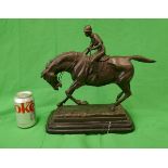 Bronze horse & jockey on marble base