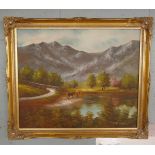 Oil on canvas - Mountain scene by R Boyce